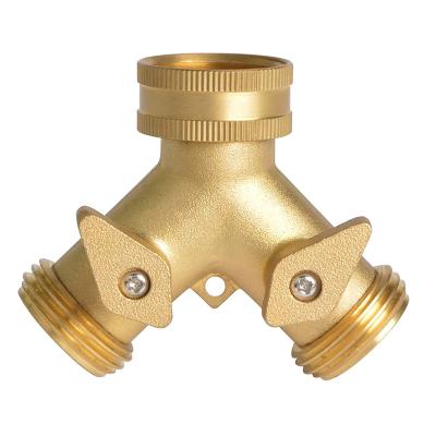 China Y Style 2 Way Cut Valve Brass Garden Hose Splitter Hose Connector for sale