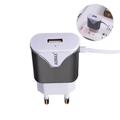 China EU Mobile Phone Accessory Wholesale Left Single Fast Quick Charger Mobile Charger 5V 1.2A With LED Cable for sale