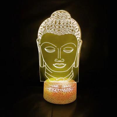 China Industrial Colorful Optical Stock Light Touch Table Lamp Illusion 3D Buddha LED Bedside Home Decor for sale