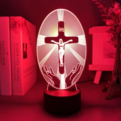 China 3D Lamp 3D Industrial Illusion LED Table Christianity USB Switch Jesus 7Color Visual Night Light Bedroom Bedside Lamp for sale