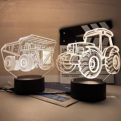 China 7 Colors Industrial Car Table Lamp USB Powered Novelty Lux LED 3D Excavator Night Light Touch for Christmas Decoration Holiday Lighting for sale