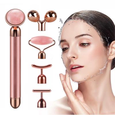 China Face Lift 100% Rose Quartz Stone Electric Facial Massager Natural Jade Roller for sale