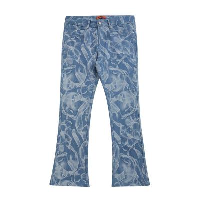 China Anti-Wrinkle Full Print Denim Pants Mens Streetwear Casual Straight-Leg Pants High Street Torch Barrel Pants Mens Pants for sale