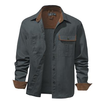 China Anti-pilling Corduroy Loose Fit Splice Washed 100% Cotton Long Sleeve Mens Shirts for sale