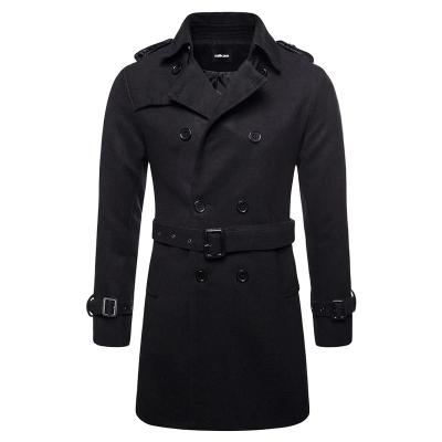 China Black Wool Coat Men's Long Wool Coat Winter Anti-wrinkle Men's Long Wool Trench Coat for sale