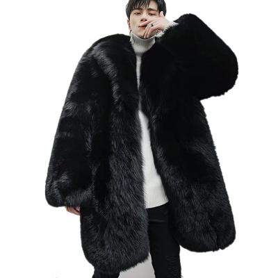 China Fox Fur Coat Men Long Black Poncho Coat Custom Style Men Winter Real Fur Coat for sale