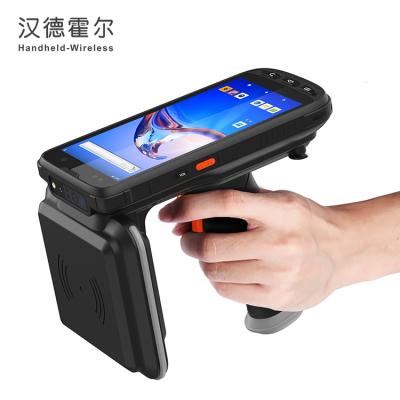 China Industrial Handheld Computer 15m UHF RFID Reader Background Android 10 Handheld Reader Barcode Scanner PDA For Inventory for sale