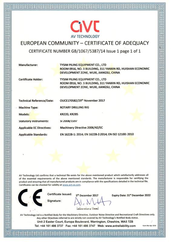 CE Certificate - TYSIM PILING EQUIPMENT CO., LTD