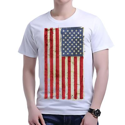 China High Quality Short Sleeve White Distressed American Flag Men's T-Shirt Anti-Shrink for sale