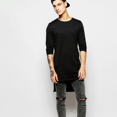 China Wholesale bulk anti-pilling men's black aplet simple t-shirt with long back edge for sale