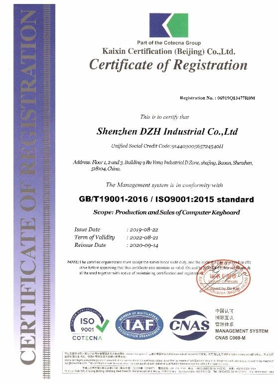 ISO9001 - Shenzhen DZH Industrial Co., LTD