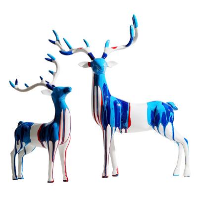 China Art Deco Nordic Art Splash Color Deer Ornaments Living Room Light Luxury High End Creative Porch Decoration Home Office Gift for sale