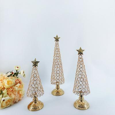 China Home Decoration Crystal Christmas Tree European Christmas Led Copper Wire Ornaments French Home Decoration Metal Crafts for sale