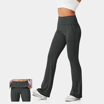 China Girls Breathable Custom Gym Wear Elastic Breathable Moisture Sweat Fitness Pants Women Super High Waist Foldover Pocket Yoga Rocket Gaiters for sale