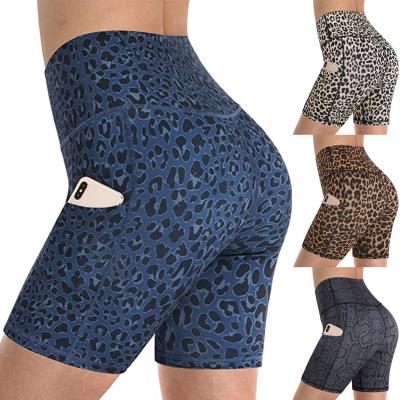 China Breathable Customize Factory Price Sublimation Recycled Wholesale Gym Wear With Phone Pocket Animal Print Yoga Shorts for sale