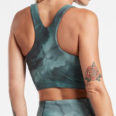 China Wholesale High Quality Breathable Custom Logo Yoga Top Women Gym Workout Fitness Tie Dye Print Sports Bra Recycled Scrunch Close Fitting for sale