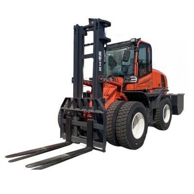 China High Efficiency 4WD 10 Ton 25 Ton 20 Ton 15 Ton 4x4 Rough Terrain Forklift With Full Free Mast for sale