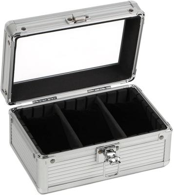 China 3 Slot Stained Glass Watch Jewelry Storage Cases Aluminum Silver Transparent Watch Gift Boxes and Removable Case Dividers for sale