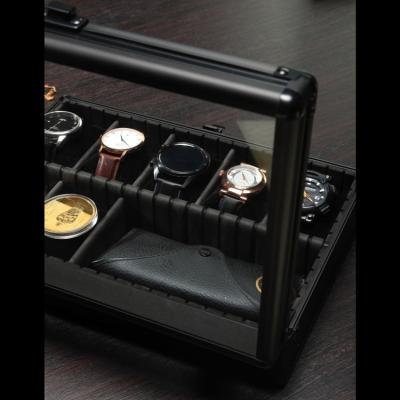 China 10 Slots Factory Aluminum Watch Storage Box Luxury Black Aluminum Watch Travel Case With Lock for sale