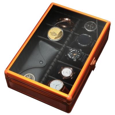 China Luxury Orange Aluminum Color Transparent Cover Watch Storage Box for sale