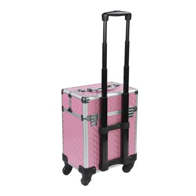 China New Fashion Design Travel Trolley Vanity Case Makeup Box With Rolling Wheels for sale