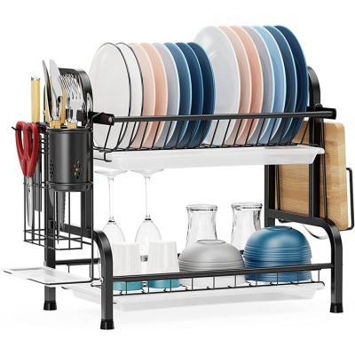 China Durable Stainless Steel Rust Proof 2 Tier Dish Rack And Drainer Set Dish Drying Rack for sale