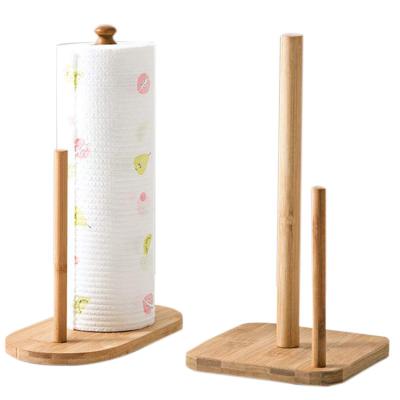 China Modern Bamboo Kitchen Roll Paper Holder Simple Durable Wooden Tissue Holder for sale