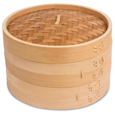 China Sustainable Handmade Traditional Design 10 Inch 2 Row Natural Bamboo Plant Classic Craft Steamer Basket With Accessories for sale