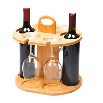 China Free Standing Fancy Bamboo Wine Rack And Glass Rack Carry Free Standing For Picnic Bar Countertop Patio Etc. for sale