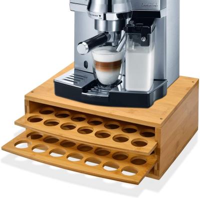 China Bamboo Storage Organizer Coffee Pod Holder 2 Tier Storage With Pod Drawer for sale