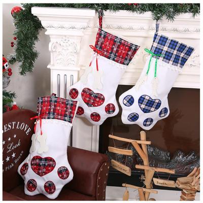 China Wholesale Custom Made Luxury Pet Cat Dog Paw Gift Decoration Vintage Plain Sublimation Pet Sock Christmas Stocking for sale