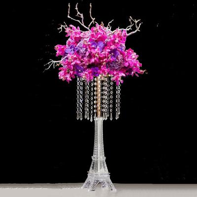 China Metal and Crystal Flower Road Lead Home Decoration Metal Flowers Rack Gold Crystal Vases Wedding Centerpieces Event for sale