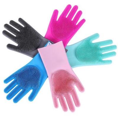 China Food Grade Silicone Kitchen Glove Silicone Dishwashing Rubbing Cleaning Gloves for sale