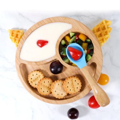 China BPA Free Wholesale Wooden Bamboo Baby Kids Bowl Feeding Dish with Suction Fork and Spoon Set for sale