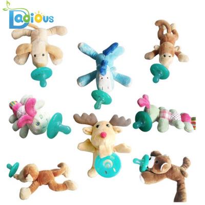 China BPA Free Stuffed Animal Baby Toy Detachable Pacifier Baby Doll Silicone Nipple Pacifier Holder for sale