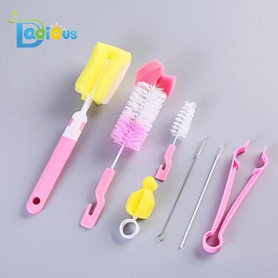 China Viable Colorful Baby Nipple Sponge Brush Baby Nipple Brush 7pcs Set for sale