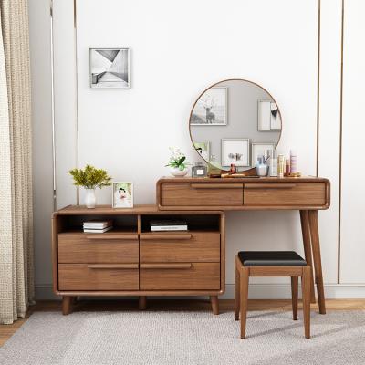 China New Chinese/Modern Dressing Table Set with Round Mirror, Wooden Dresser Dressing Table, Upholstered Stools Dresser Bedroom for sale