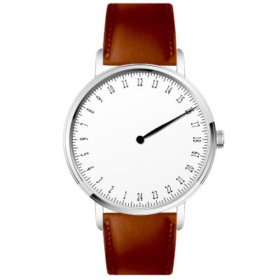 China New Collection Day/Date 2021 Custom Logo Minimalist 24 Hour Dial Quartz Watch With Leather Strap for sale