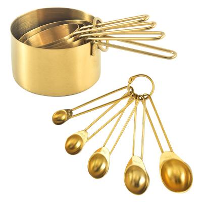 China Viable Gold Stainless Steel Measuring Cups And Spoons Set 8 Pieces Engraved Measures Measuring Cup And Spoon for sale