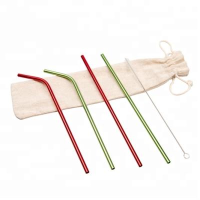 China Sustainable Metal Aluminum Straws Set in Christmas Colors Red and Good Green for Promotion Gift Tissue Bag Cleaning Brush Included for sale