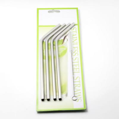 China 6mm Bend Straw 4+1 Blister Eco-Friendly Sustainable Card Packing Stainless Steel Drinking Straw Metal Straw for sale