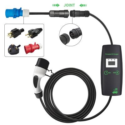 China Screen Display 3phase - 2 EVSE Type For Electric Car Mode 2 Red ECO 5m Cables 11kw Charging EV 16a Portable Charger for sale