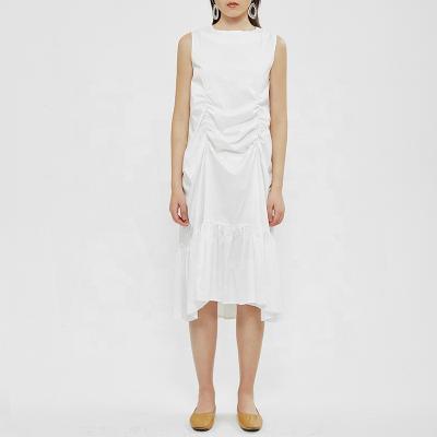 China Wholesale Dresses Calf Length Breathable White Sleeveless Slim Casual Women Pleated Dress for sale