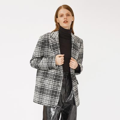 China New Fashion Business Coat Jacket Elegant High Quality Formal Breathable Women Thick Fabric Striped Tweed Vintage Striped Loose Elegant Blazer for sale