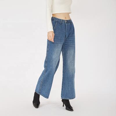 China Breathable Top Selling Casual Womens Wide Leg Jeans Up To The Ankle Fashion Dark Blue Daily Wear High Waist for sale