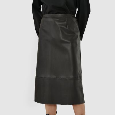 China Wholesale Custom Made Breathable High Waistlong Maxi Faux Black PU Leather Office Ladies Skirt With Zipper for sale