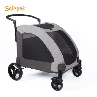 China Strollerg Easy Travel Folding Dog Pet Carrier Easy One-Hand Fold Deluxe 4 Wheels Pet Travel & Outdoor Pet Carts for sale