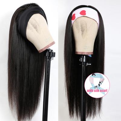 China Machine Made Natural Black Silky Straight Wave Glueless Hair Wig Headband Full Wigs For Colored Women Easy Install for sale