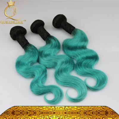 China Body wave ombre 1b/green hair weave bundles two/2 tone color human remy hair straight weft for sale