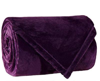 China Anti-pilling Touch Winter Velvet Super Soft Warm Comfortable Plush Fleece Purple Flannel Blanket for sale